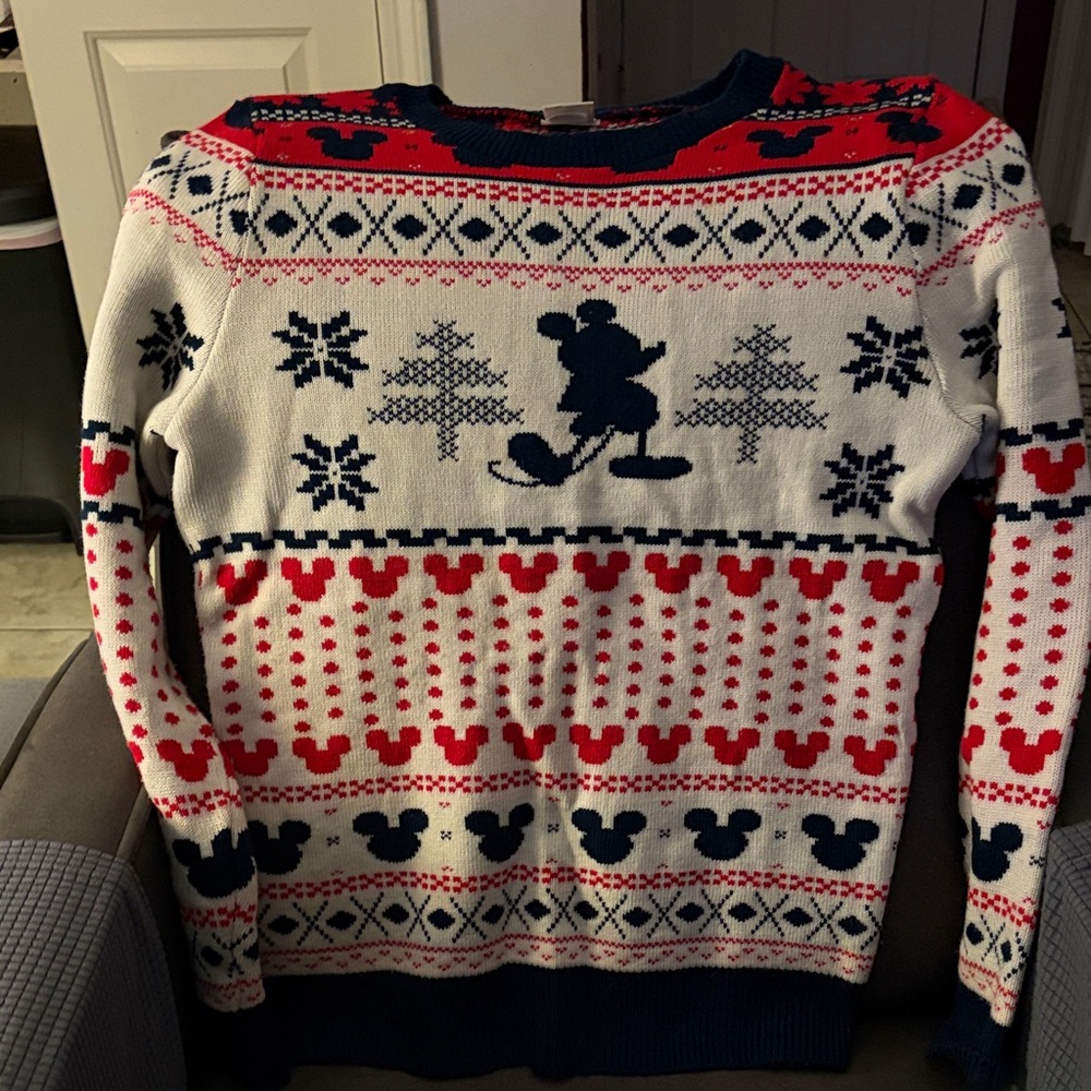 Men's FestiveMickey Mouse  Red and Navy Sweater